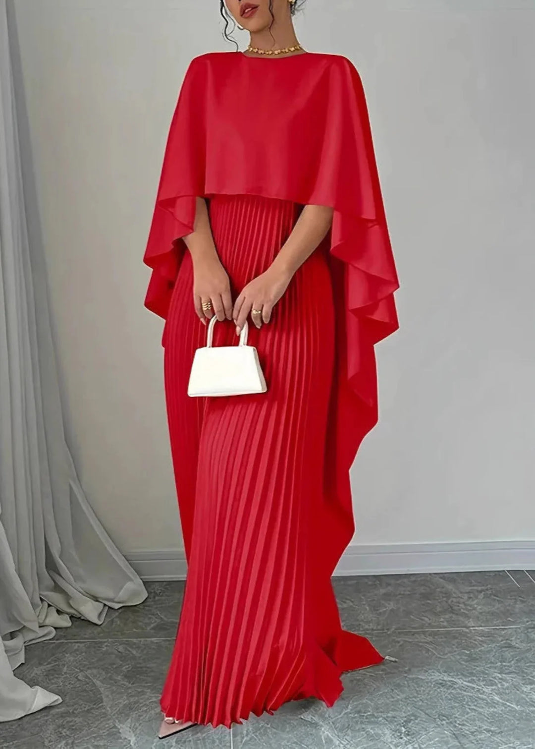 Rachel | Women’s Formal Pleated Maxi Cape Dress