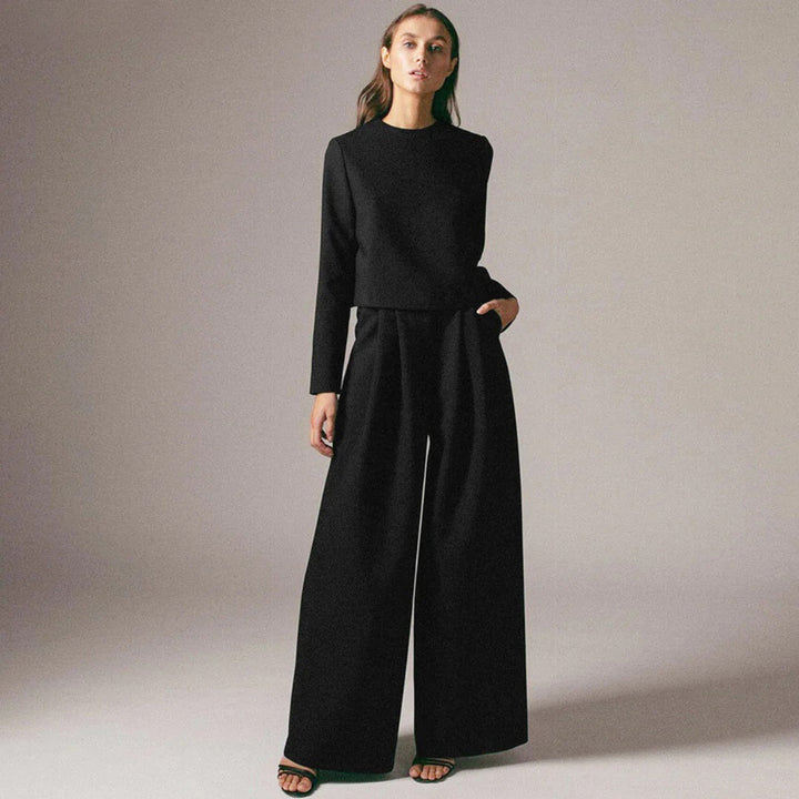 Elsie| Women’s Trendy Cropped Top and Pleated Pants Set