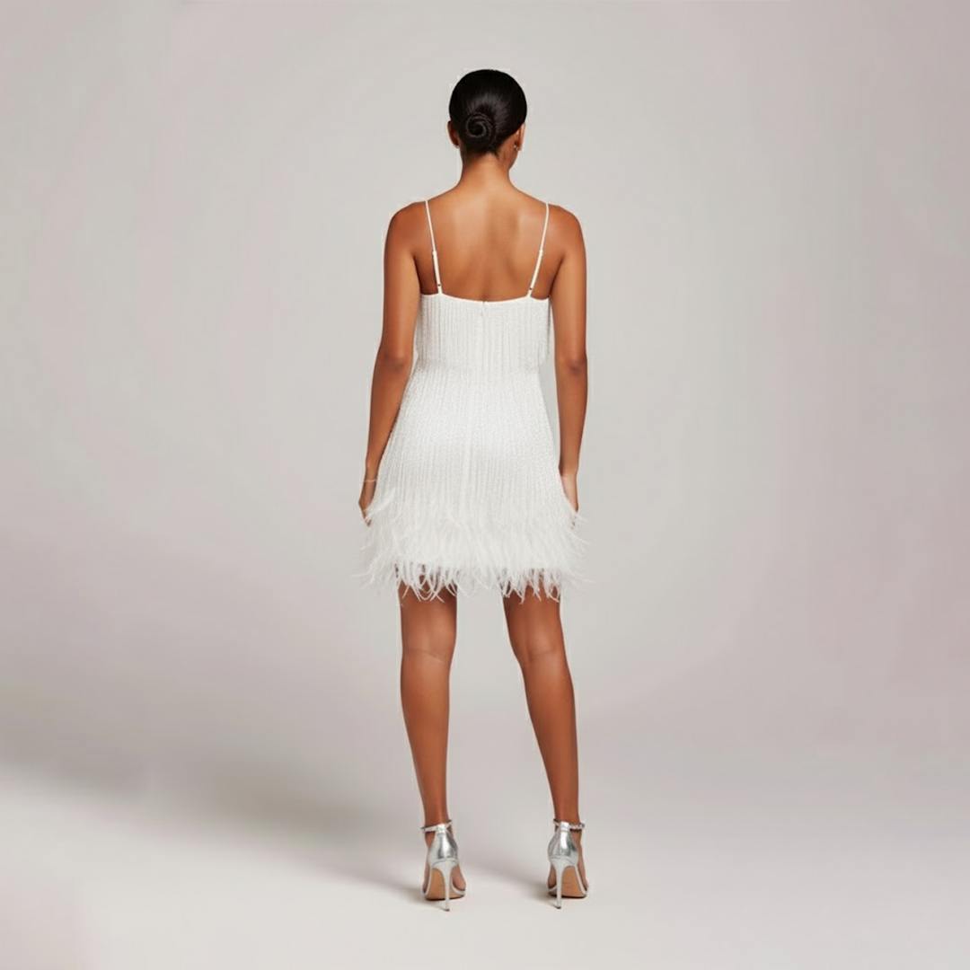 Audrey | Women’s Fringe Feather Party Dress Mini