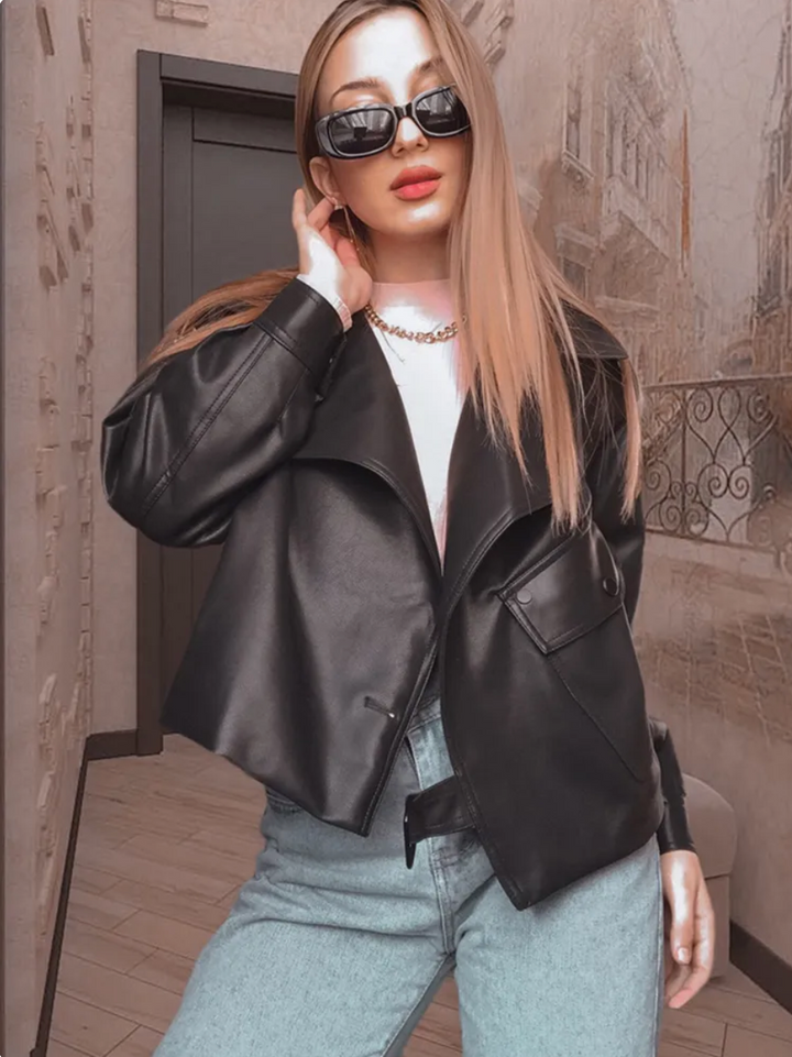 Faye | Women's Cropped Lapel Belted Fashion Jacket