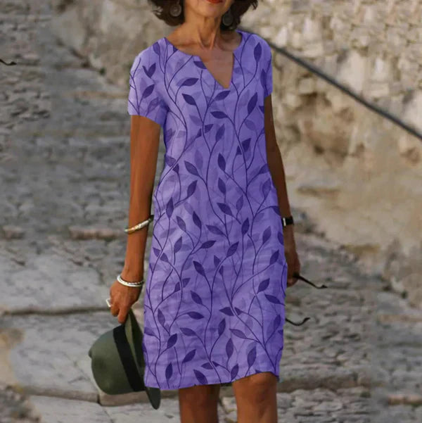 Nira | Printed V-Neck A-Line Dress