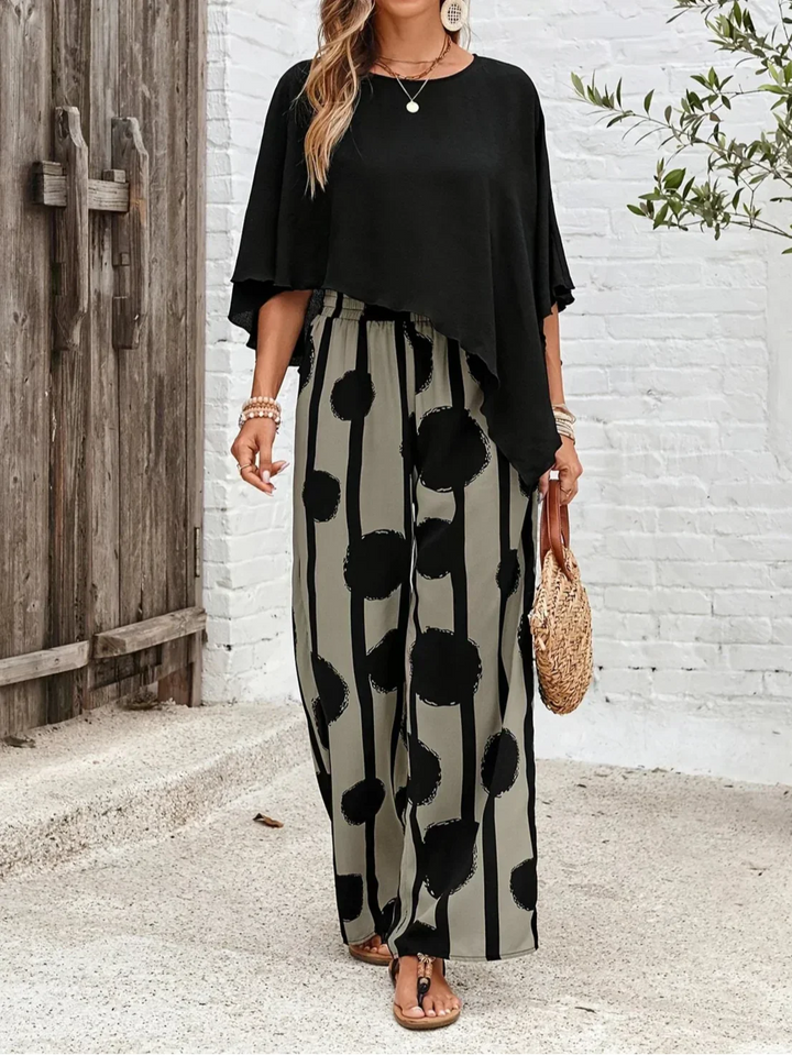 Milavie | Asymmetric Top & Printed Pants Set