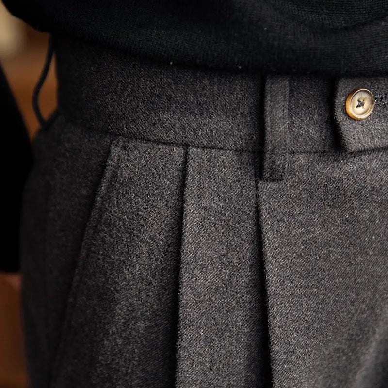 Theo | Men’s High Waisted Pleated Straight Trousers