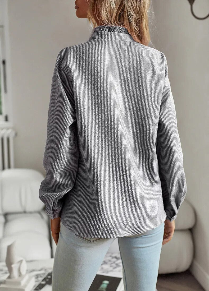 Marya | Elegant Ruffle Trim Striped Shirt