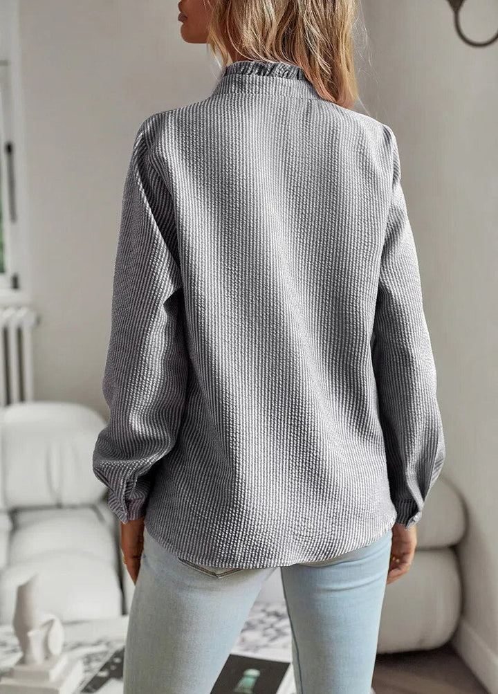 Marya | Elegant Ruffle Trim Striped Shirt