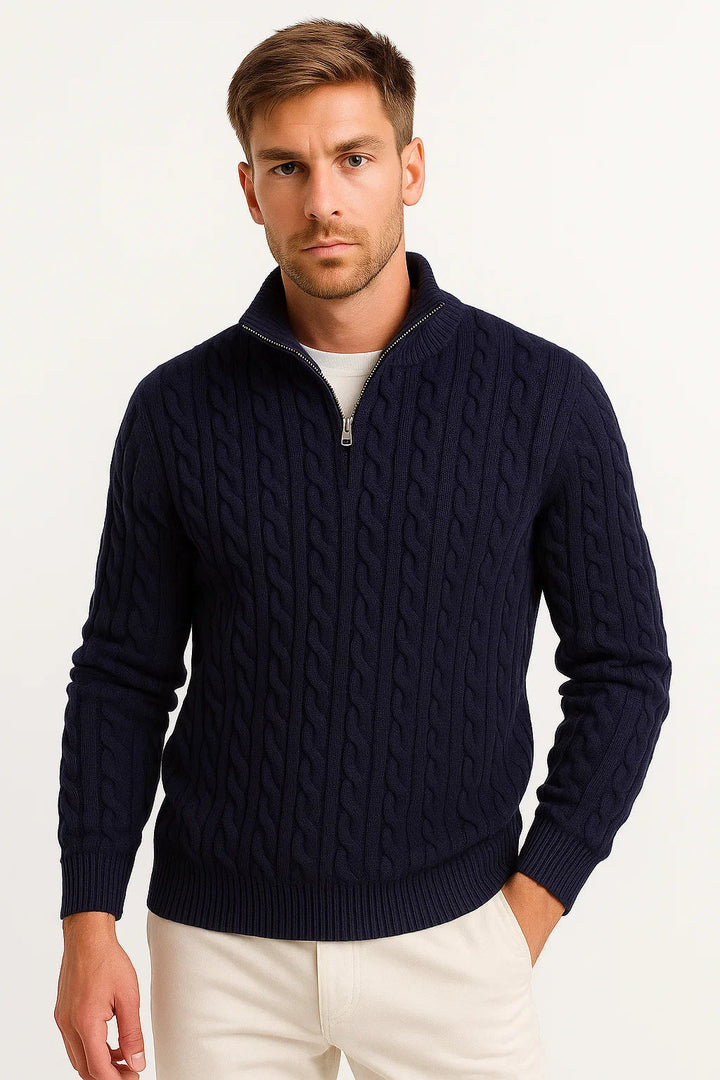 Nate | Men’s Spring Zip-Neck Cable Knit Sweater