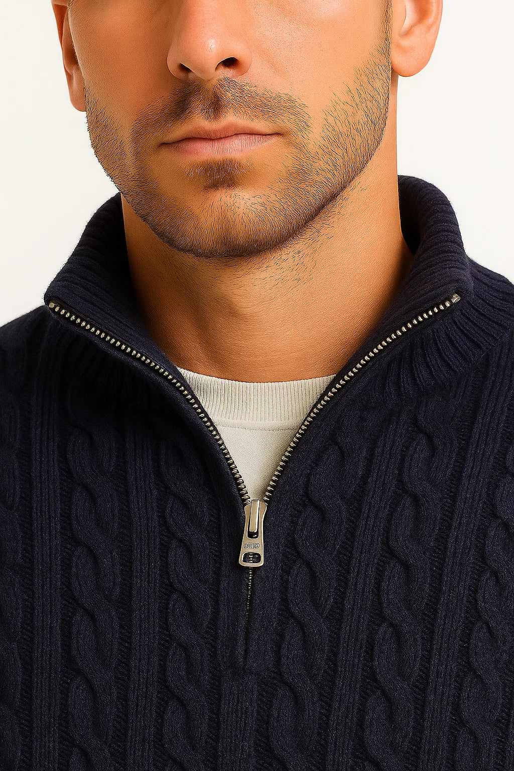 Nate | Men’s Spring Zip-Neck Cable Knit Sweater