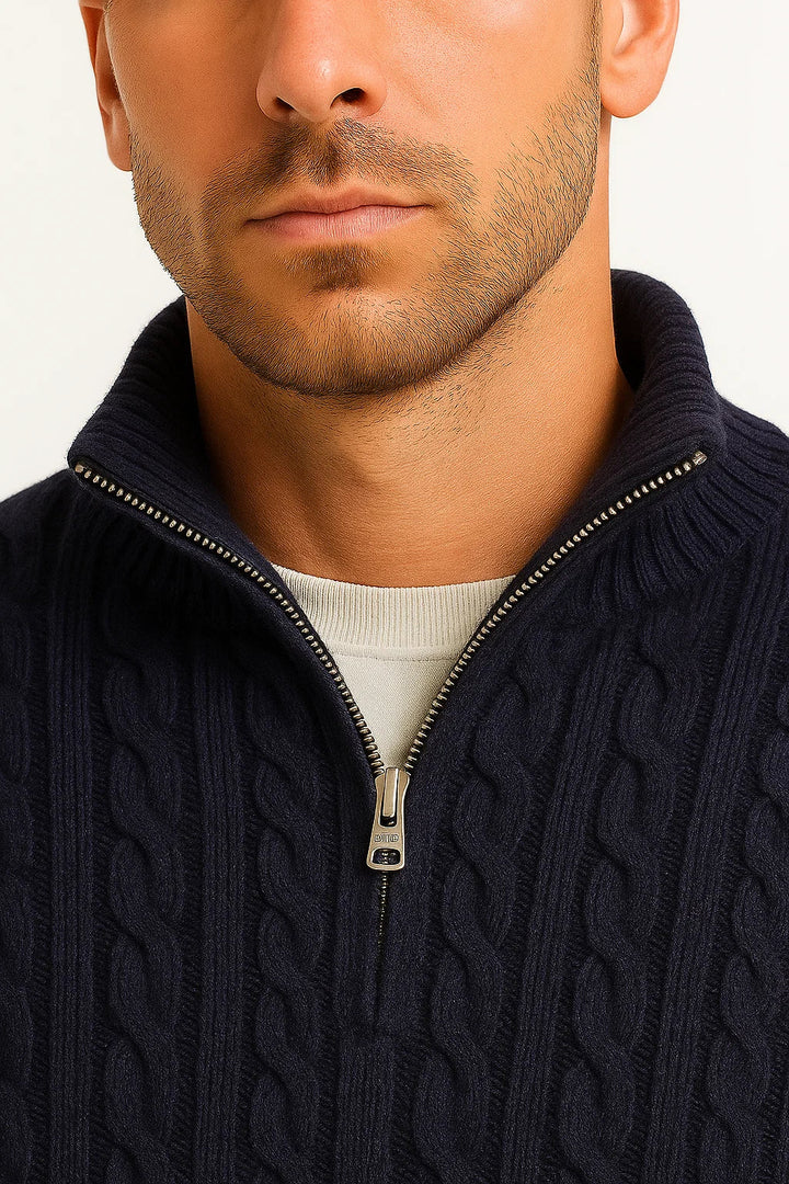 Nate | Men’s Spring Zip-Neck Cable Knit Sweater