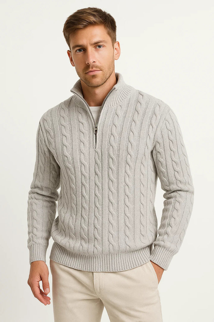 Nate | Men’s Spring Zip-Neck Cable Knit Sweater