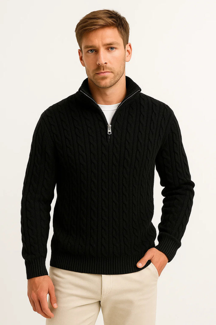 Nate | Men’s Spring Zip-Neck Cable Knit Sweater