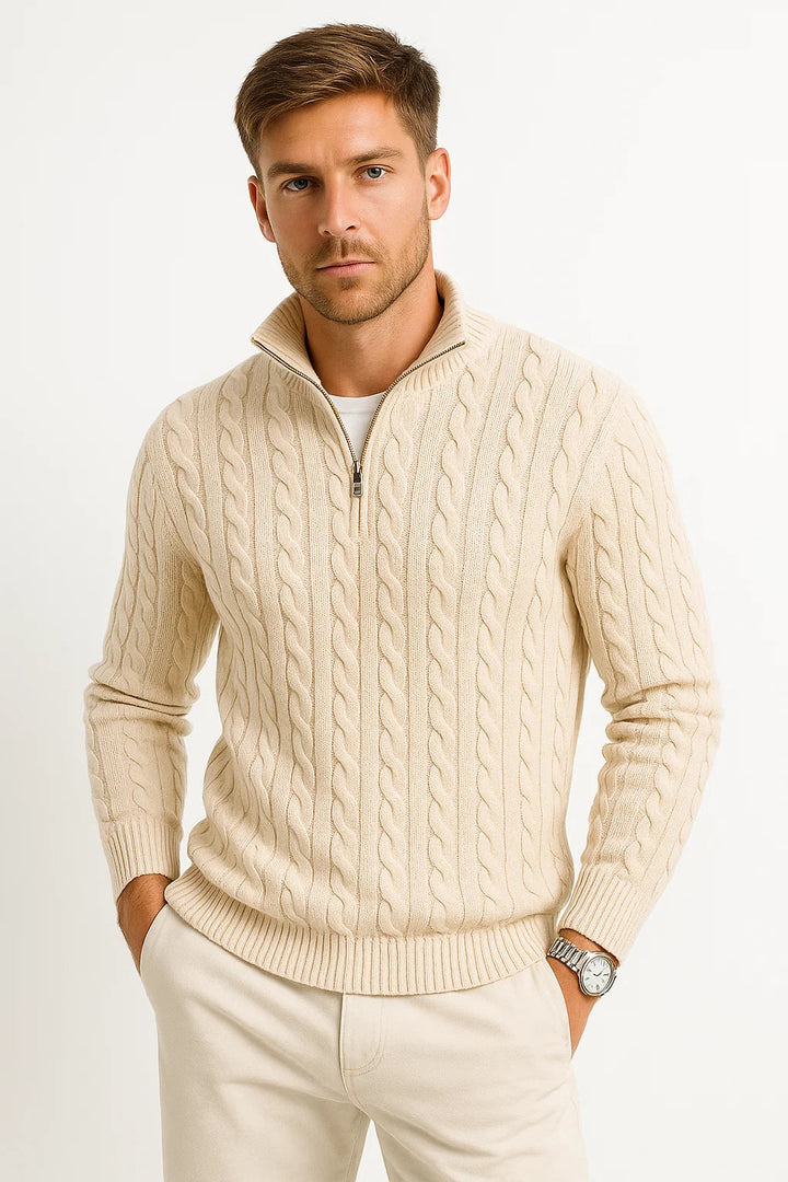 Nate | Men’s Spring Zip-Neck Cable Knit Sweater