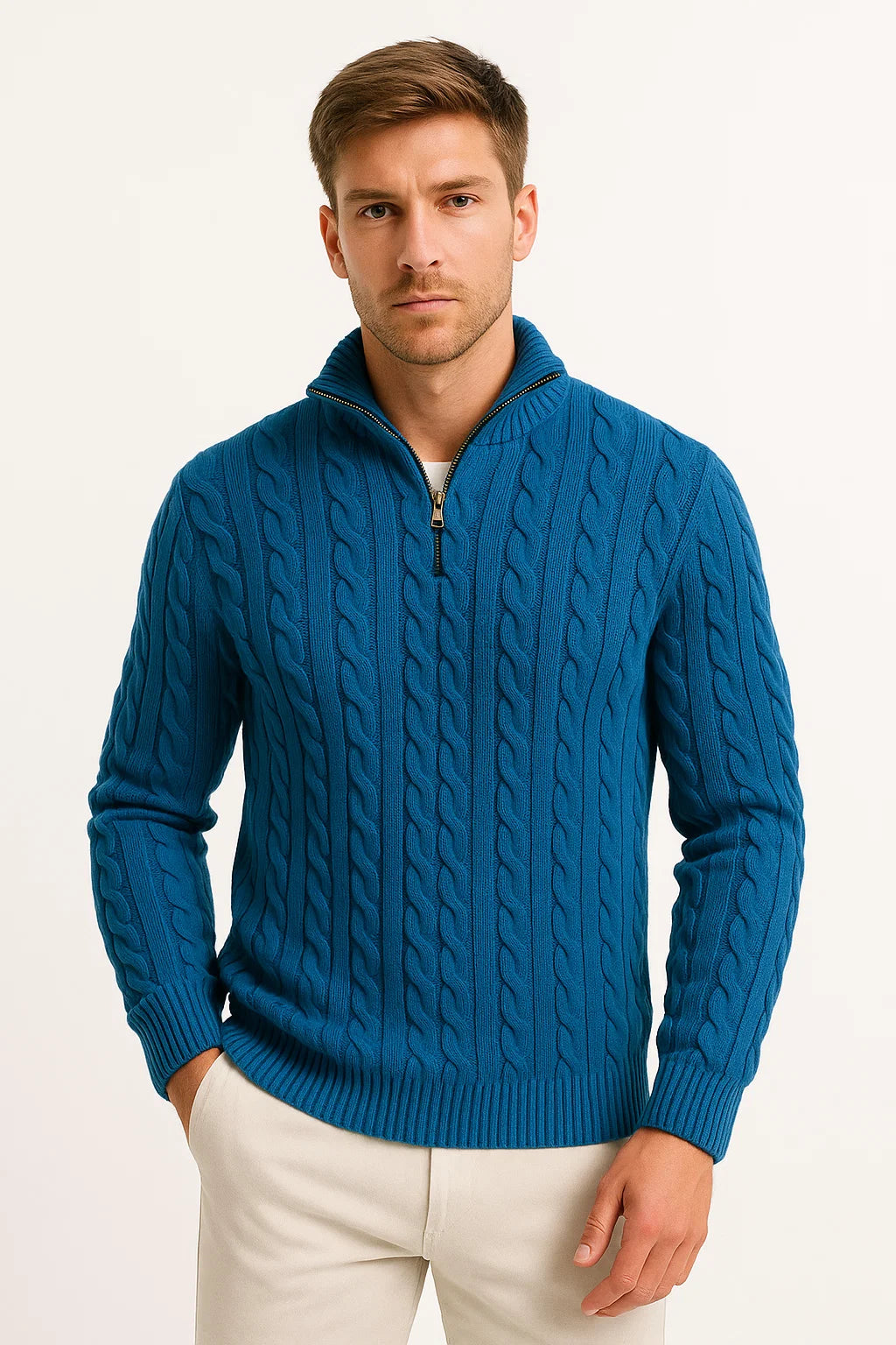 Nate | Men’s Spring Zip-Neck Cable Knit Sweater