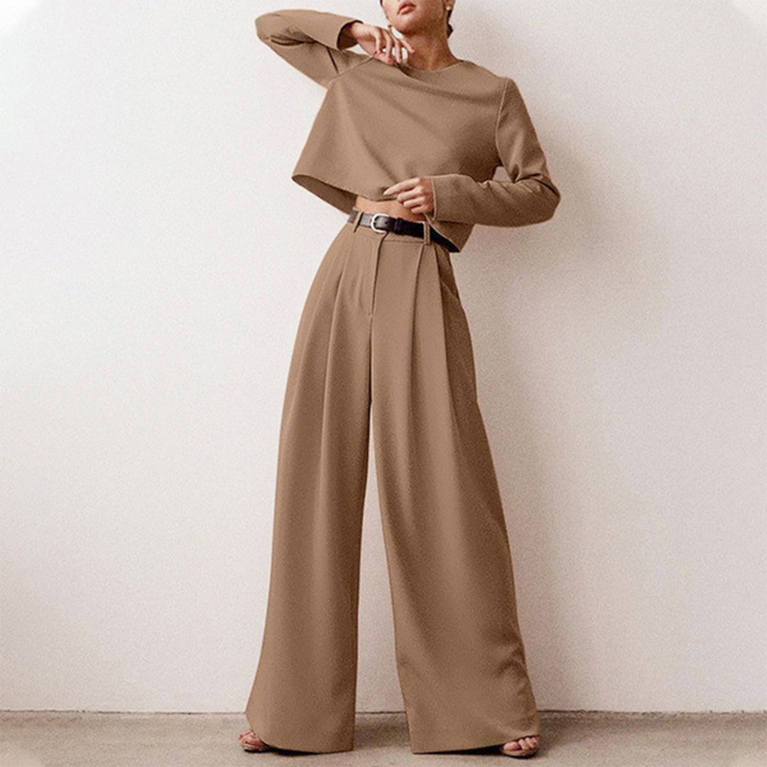 Elsie| Women’s Trendy Cropped Top and Pleated Pants Set