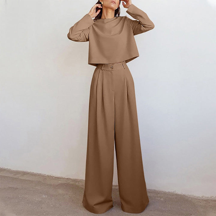 Elsie| Women’s Trendy Cropped Top and Pleated Pants Set