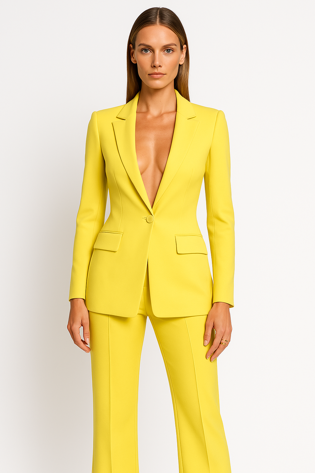 Darcey | Women’s Plunging Trouser Suit Set Single Button