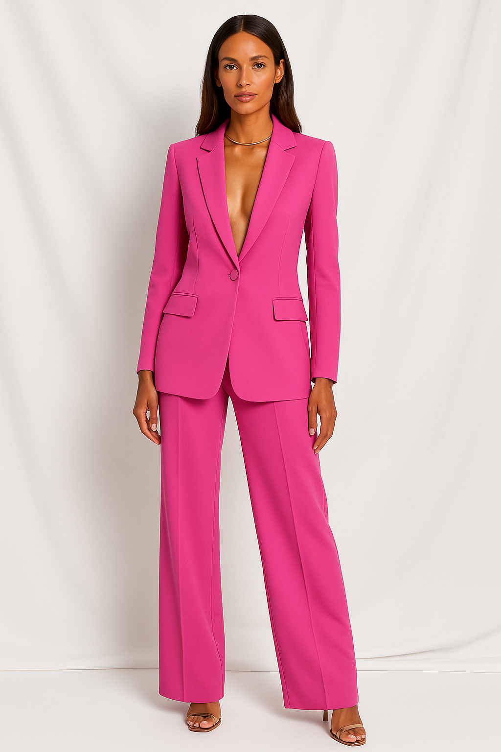 Darcey | Women’s Plunging Trouser Suit Set Single Button
