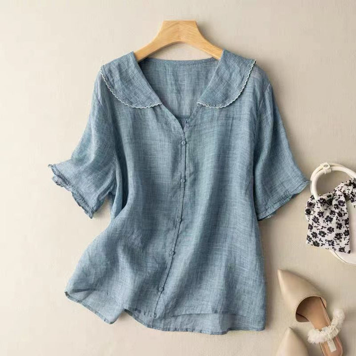 Eloise™ | Scallop Trim Button Blouse