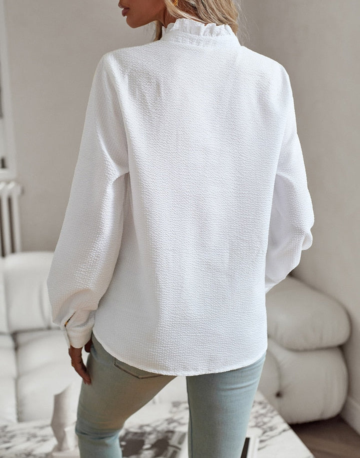 Marya | Elegant Ruffle Trim Striped Shirt