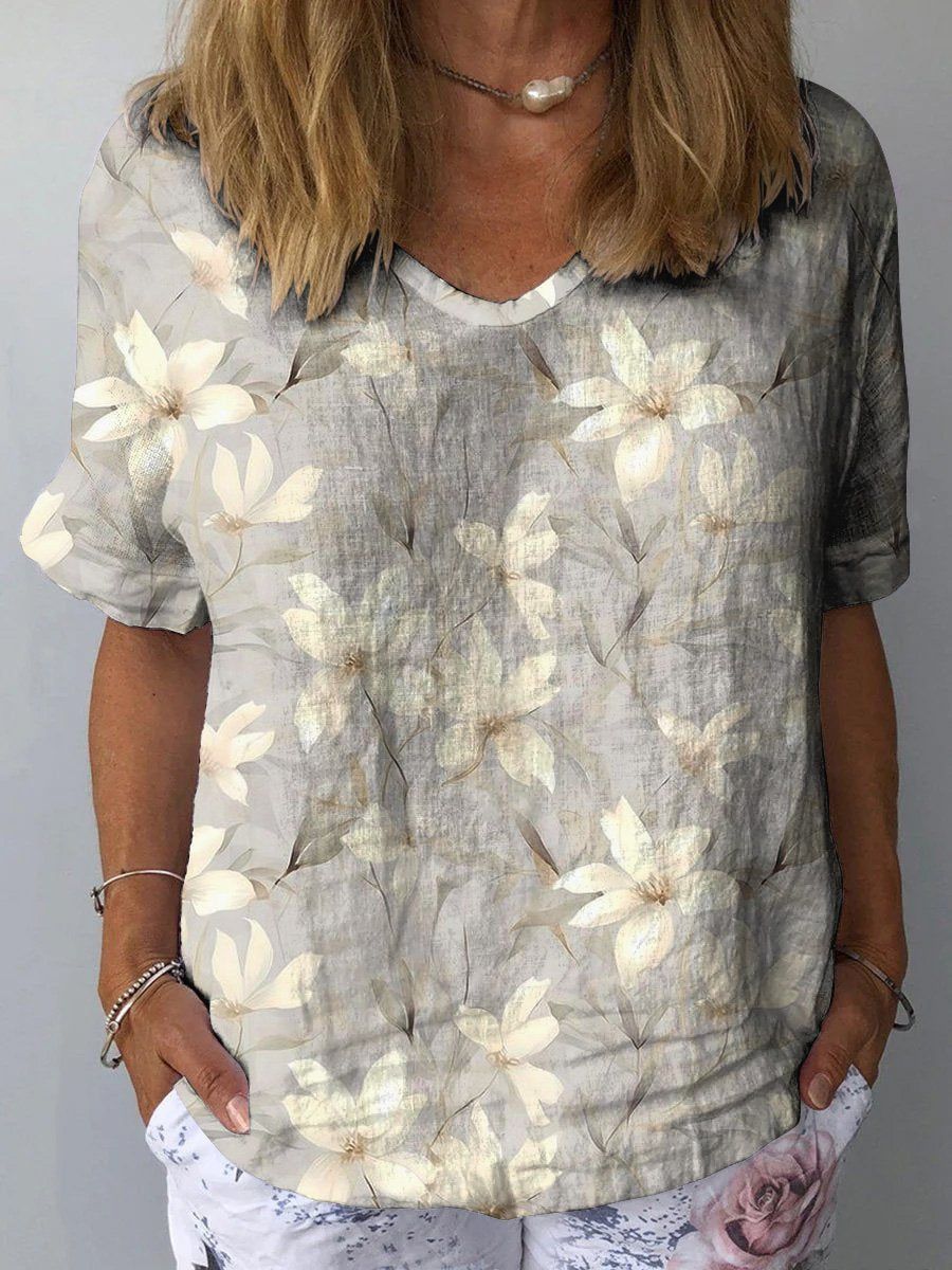 MATILDA | SUMMER BLOSSOM V-NECK FLORAL LINEN TOP
