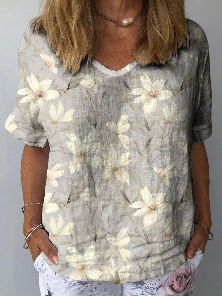 MATILDA | SUMMER BLOSSOM V-NECK FLORAL LINEN TOP