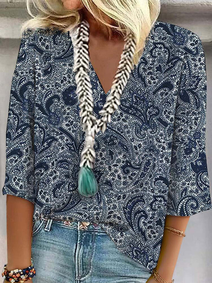 MATILDA | SUMMER BLOSSOM V-NECK FLORAL LINEN TOP