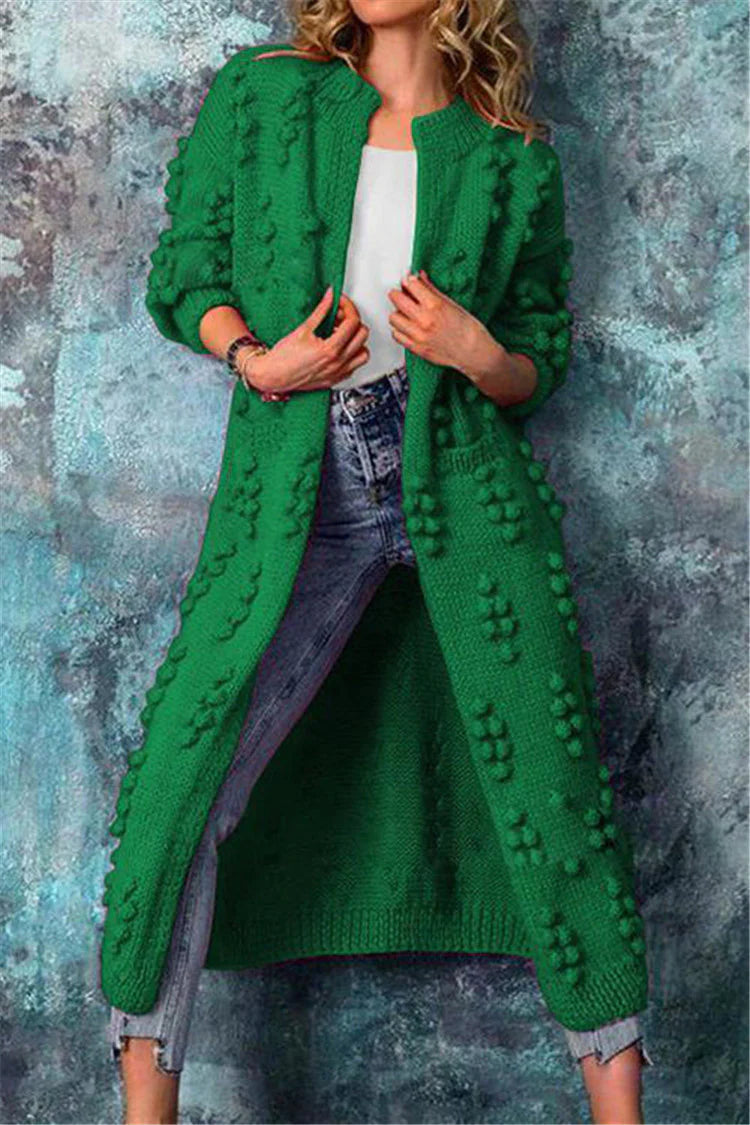 Aurora | Women Winter Long Knitted Cardigan with Poms