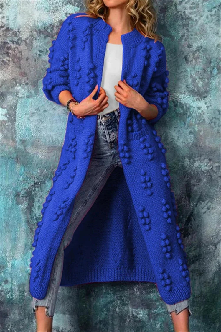 Aurora | Women Winter Long Knitted Cardigan with Poms