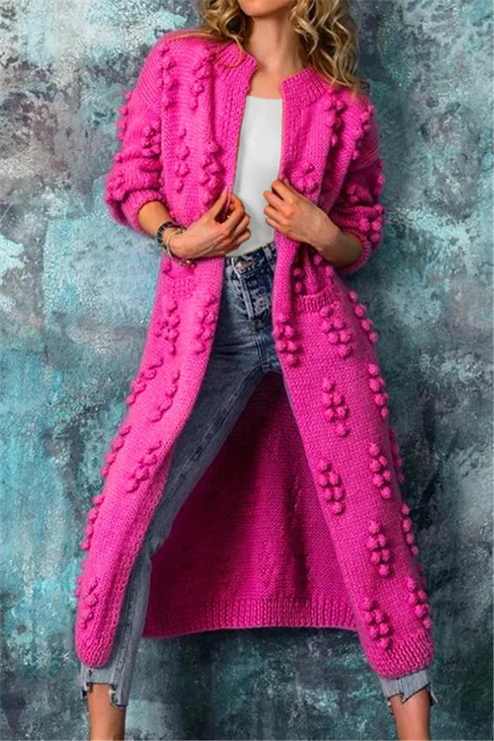 Aurora | Women Winter Long Knitted Cardigan with Poms