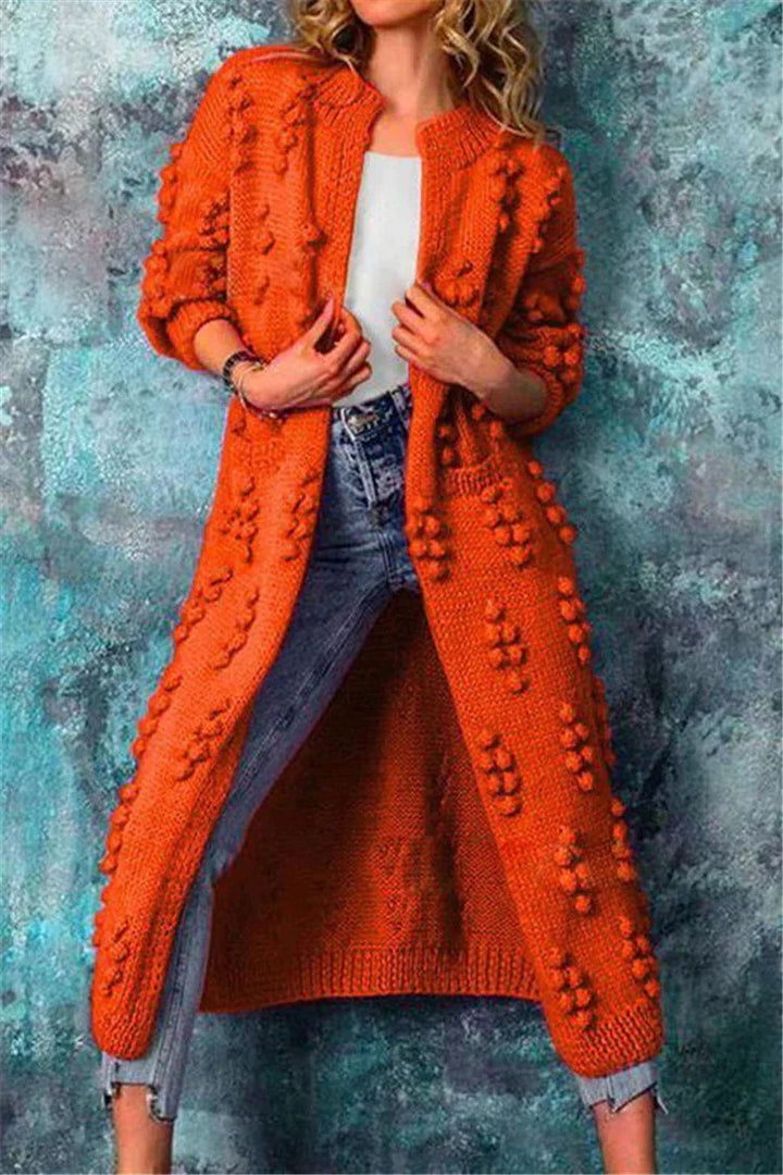 Aurora | Women Winter Long Knitted Cardigan with Poms