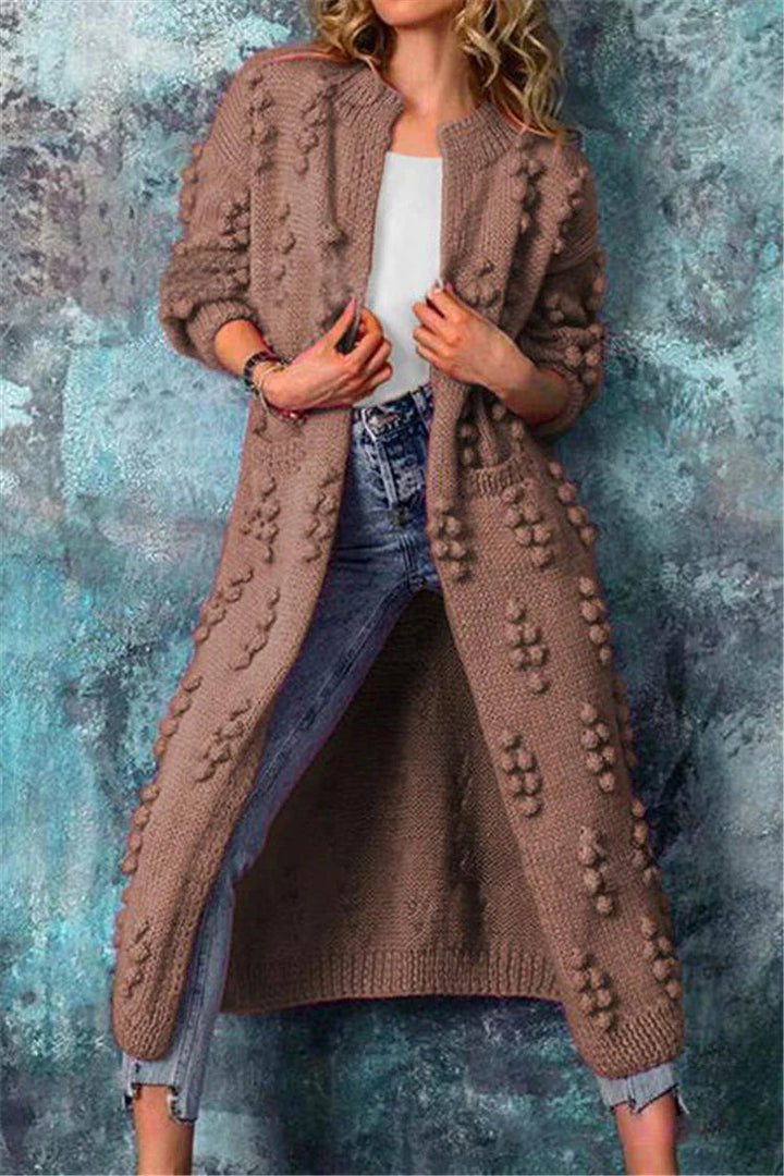 Aurora | Women Winter Long Knitted Cardigan with Poms