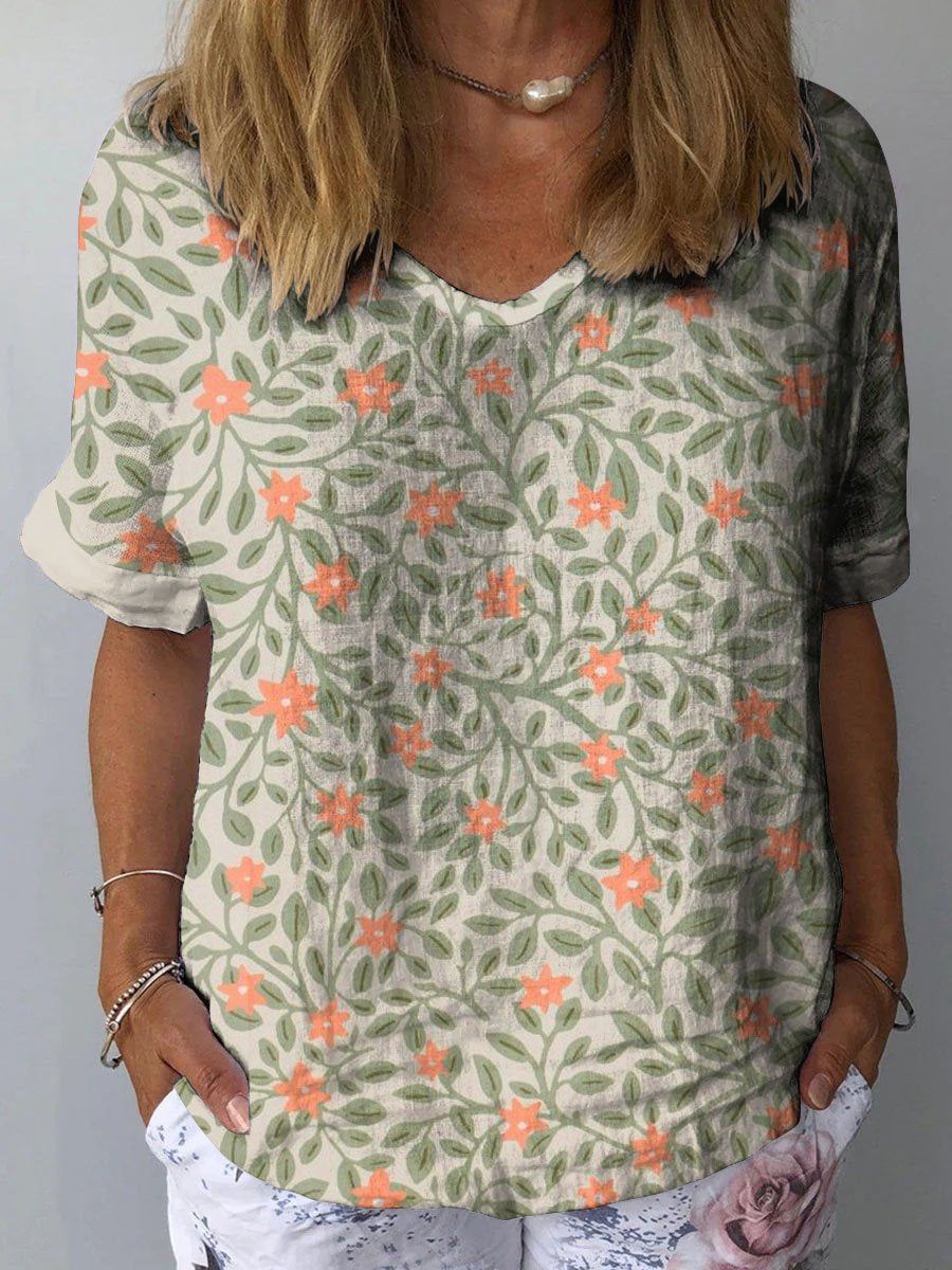 MATILDA | SUMMER BLOSSOM V-NECK FLORAL LINEN TOP