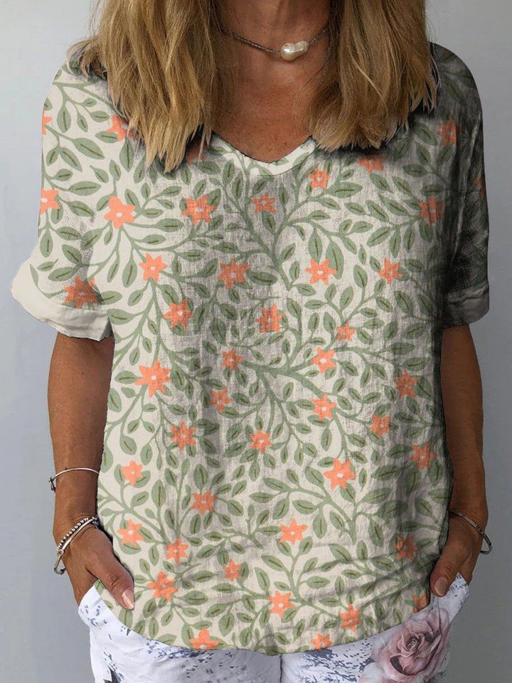MATILDA | SUMMER BLOSSOM V-NECK FLORAL LINEN TOP