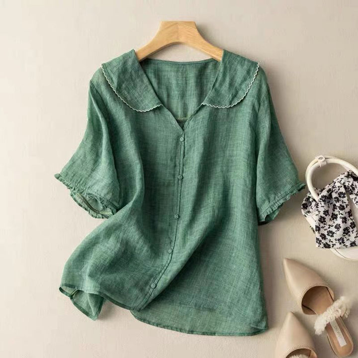 Eloise™ | Scallop Trim Button Blouse