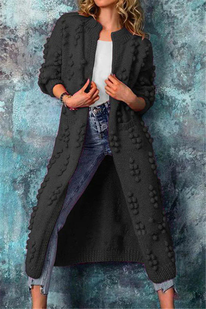Aurora | Women Winter Long Knitted Cardigan with Poms