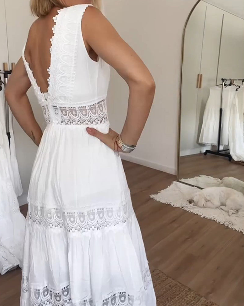 Libby | Boho Lace Sleeveless Midi Dress