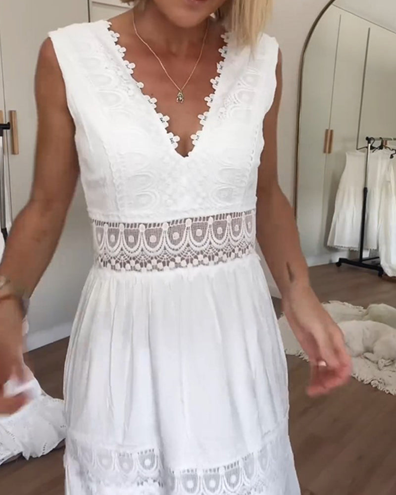 Libby | Boho Lace Sleeveless Midi Dress