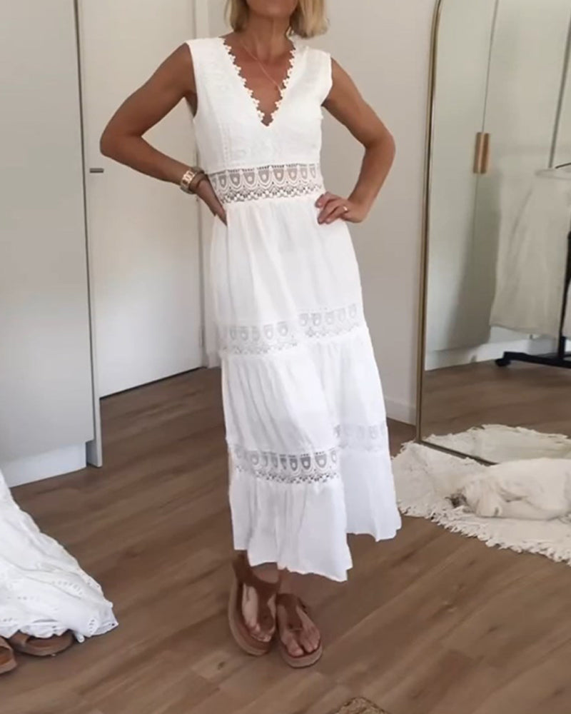 Libby | Boho Lace Sleeveless Midi Dress