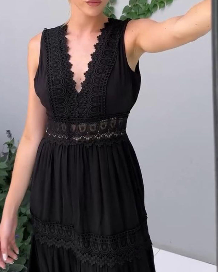 Libby | Boho Lace Sleeveless Midi Dress