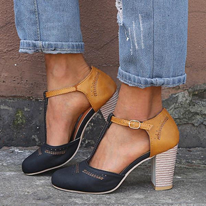 Jasmine | Women T-Strap Round Toe Block Heels