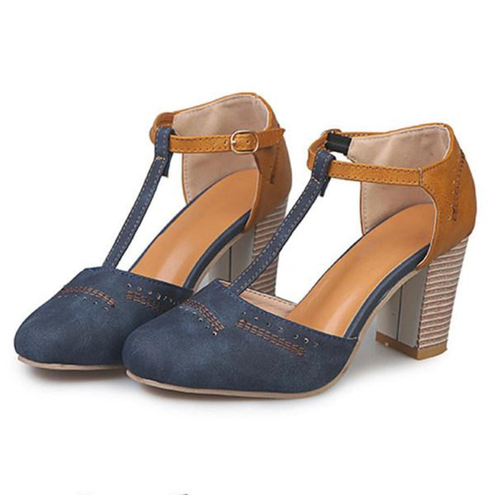 Jasmine | Women T-Strap Round Toe Block Heels