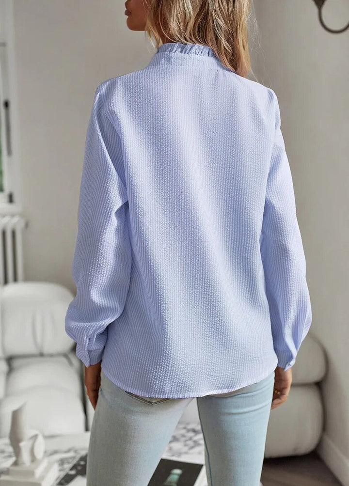 Marya | Elegant Ruffle Trim Striped Shirt