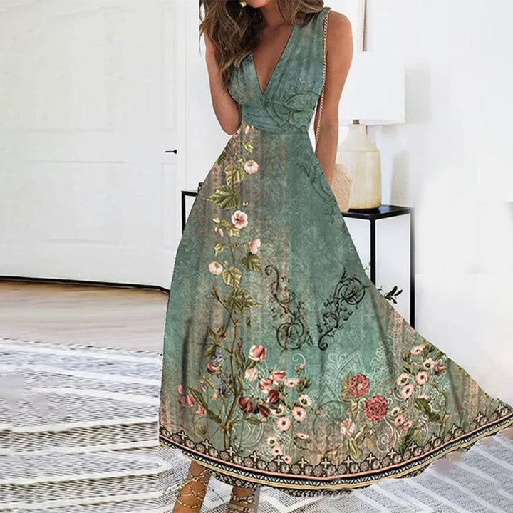 Faye | Women's Deep V-Neck Boho Maxi Dress