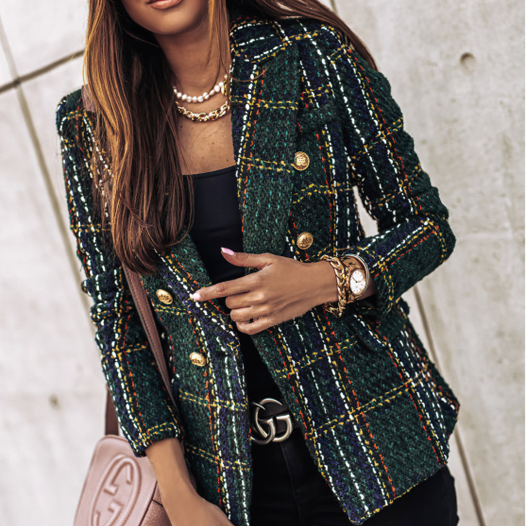 Bella | Women’s Check Pattern Double Breasted Blazer