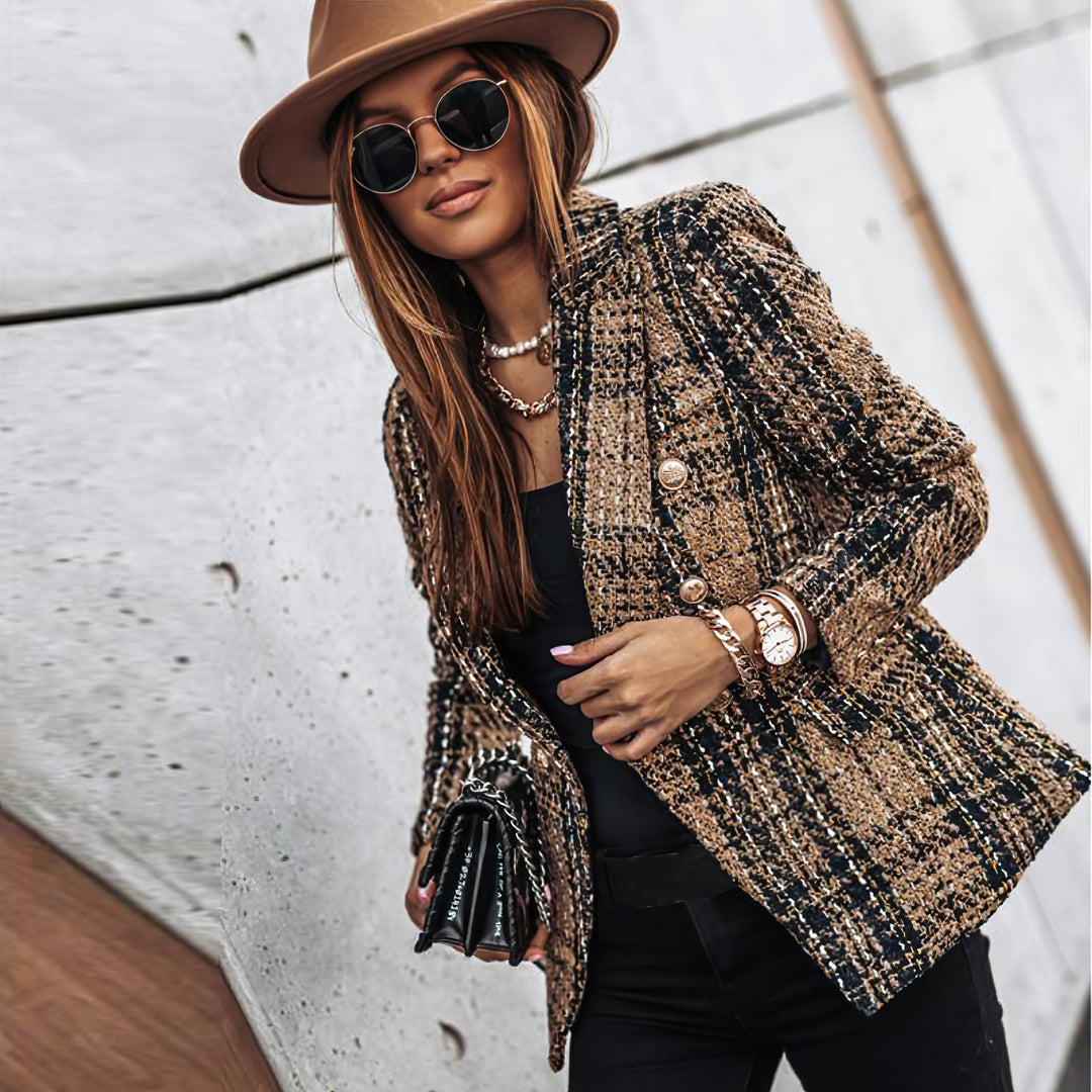 Bella | Women’s Check Pattern Double Breasted Blazer