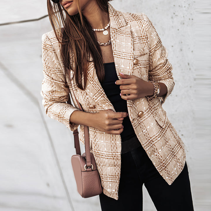 Bella | Women’s Check Pattern Double Breasted Blazer
