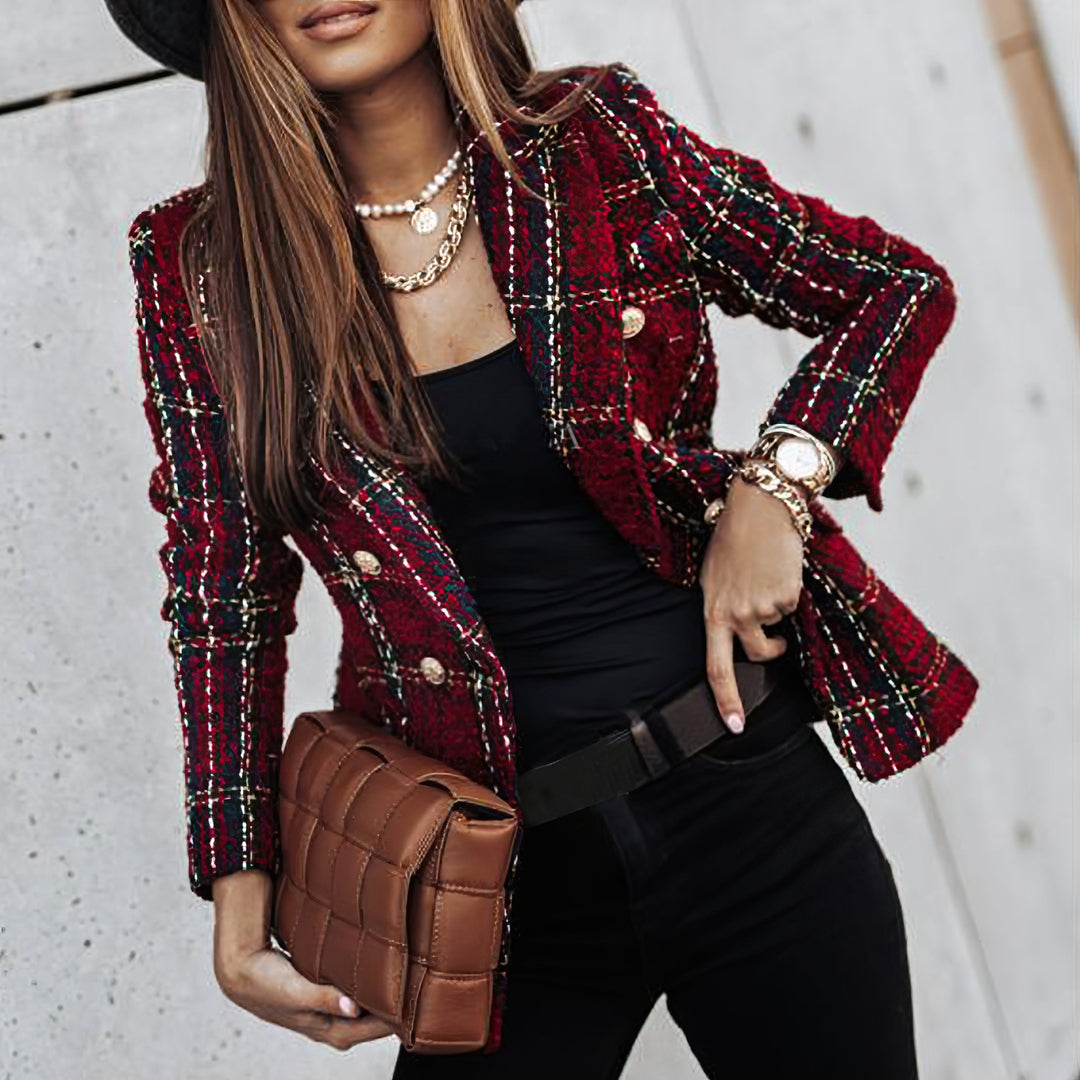 Bella | Women’s Check Pattern Double Breasted Blazer