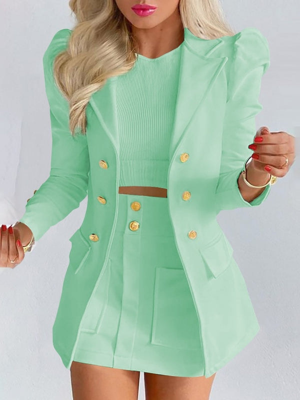 Elsie | Women’s Double-Breasted  Blazer With Mini Skirt Set