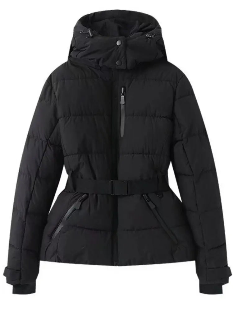 Katie | Women’s Belted Hooded Front Zip Puffer Jacket