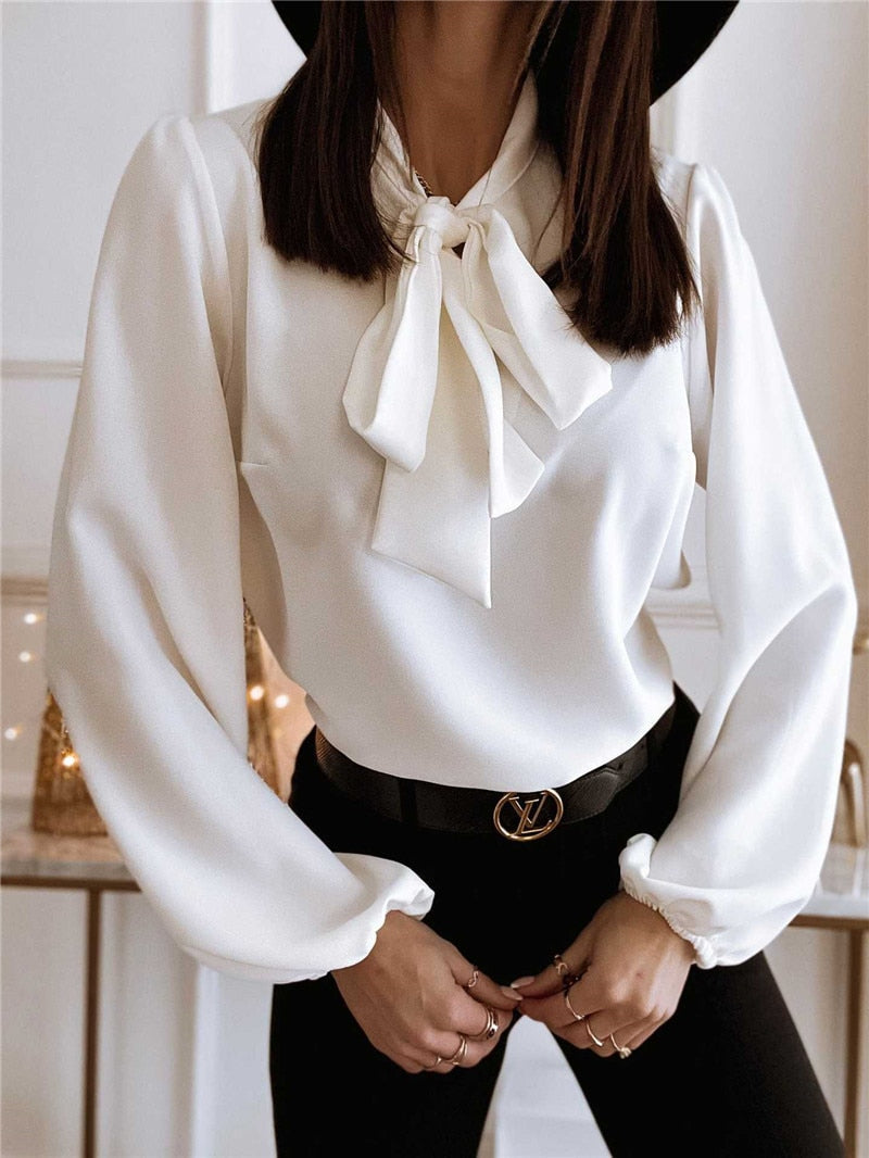 Emily | Women’s Long Sleeve Tie Neck Office Blouse