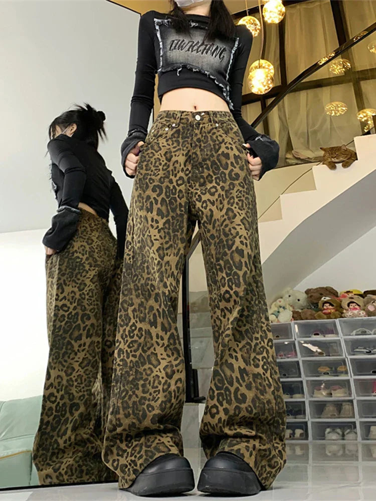 Bonnie | Women’s Leopard Print Relaxed Wide-Leg Jeans